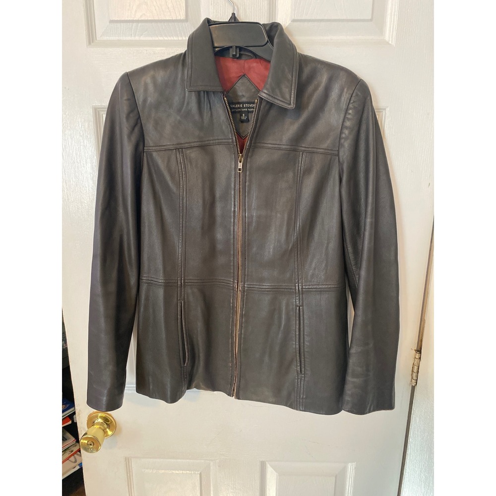 Valerie Stevens Brown Lamb Leather Zip Up Jacket Small Classic Minimalist